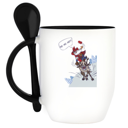 Кружка с ложкой с принтом лихой Санта