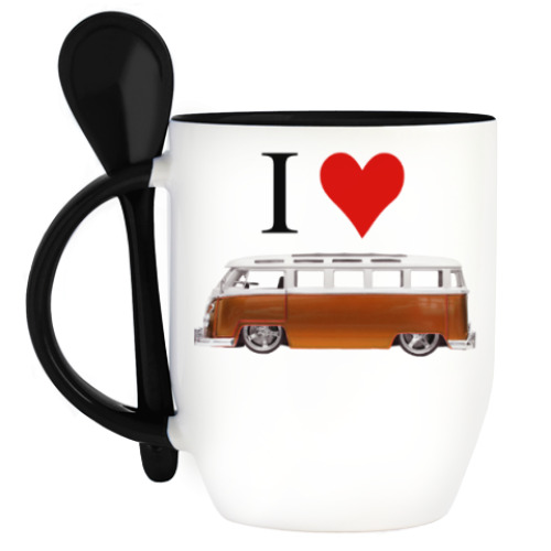 Кружка с ложкой с принтом I Love Bus