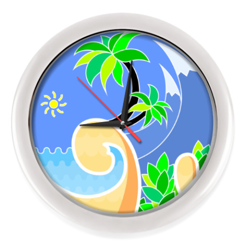 Настенные часы с принтом Тропический пейзаж в круге