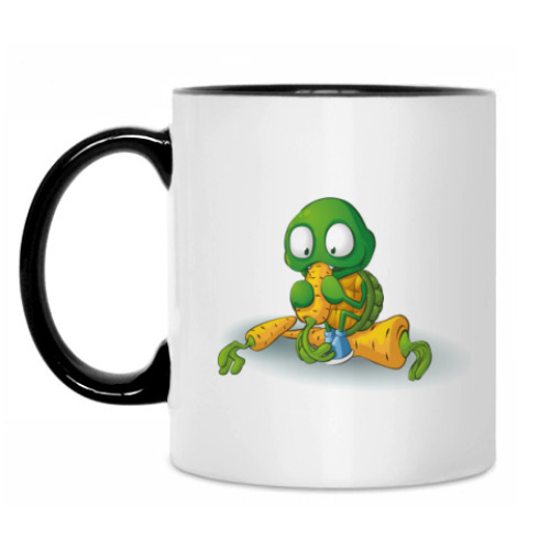 Кружка с принтом Добрый Черепашонок с морковкой