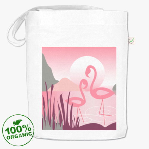 Сумка шоппер фламинго в лучах ванильного заката