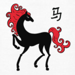 Чёрная лошадь с красной гривой