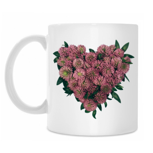 Кружка с принтом Сердце из живых цветов