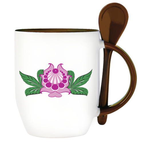 Кружка с ложкой Городецкая роспись