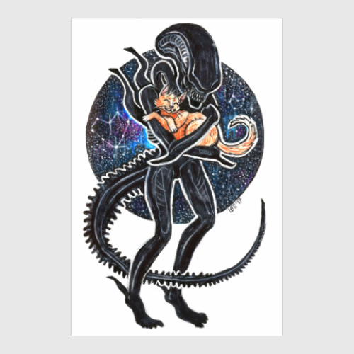 Постер с принтом Чужой и Кот Alien 1979