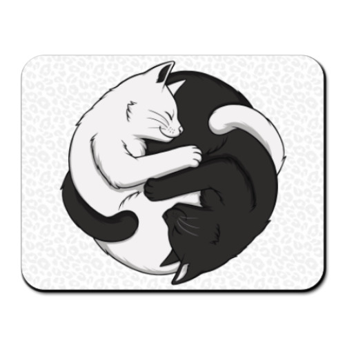 Коврик для мыши Черный и белый кот инь-ян