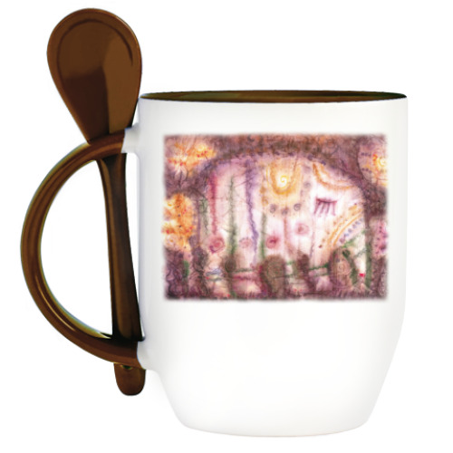 Кружка с ложкой с принтом Слоник