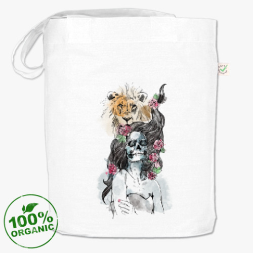 Сумка шоппер с принтом Девушка-Лев-Череп