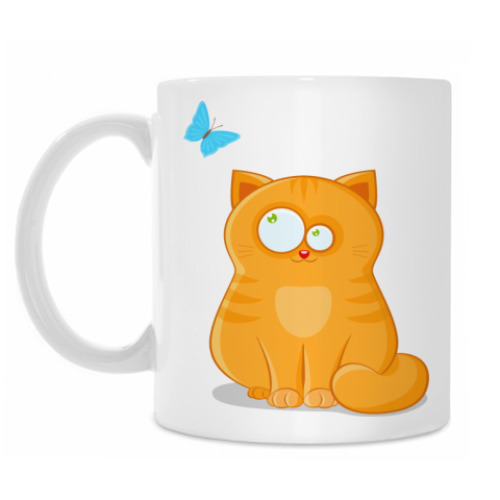 Кружка с принтом Котик с бабочкой