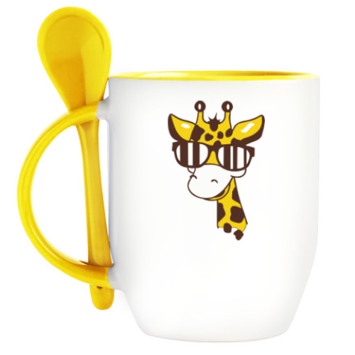 Кружка с ложкой с принтом Жираф