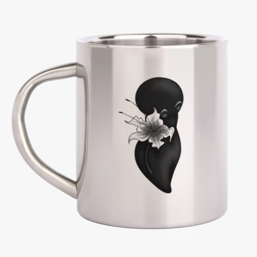 Кружка металлическая с принтом Тень с цветочком