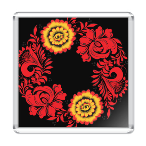 Магнит с принтом  Хохлома два цветка