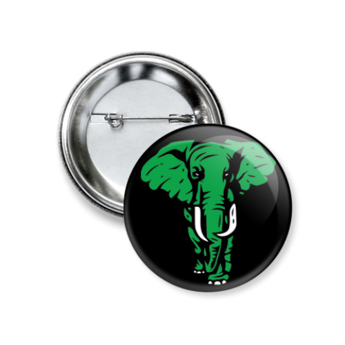 Значок 37мм с принтом  Зеленый Слоник