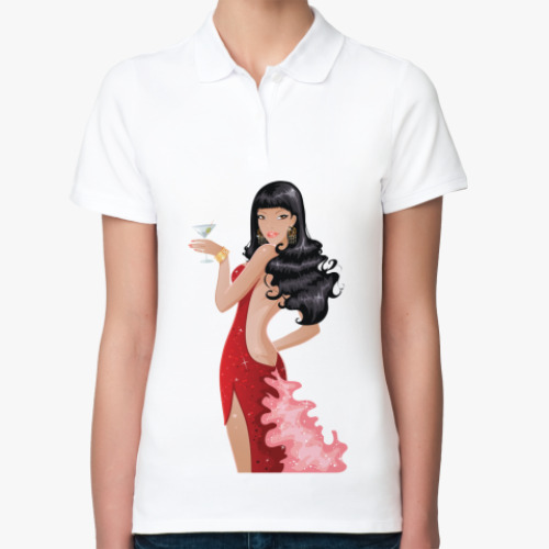 Женская рубашка поло (печать) с принтом Девушка