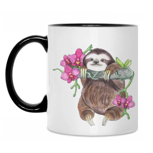 Кружка с принтом Веселый ленивец