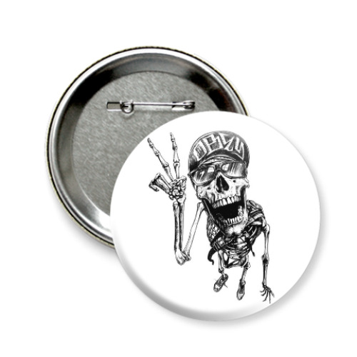 Значок 58мм с принтом Thrash-скелет