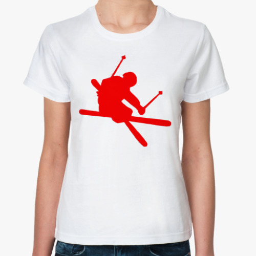 Классическая футболка с принтом лыжник