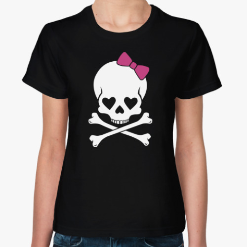 Женская футболка с принтом Череп с бантиком