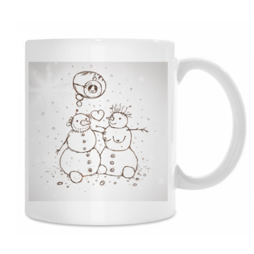 Кружка с принтом Снеговики