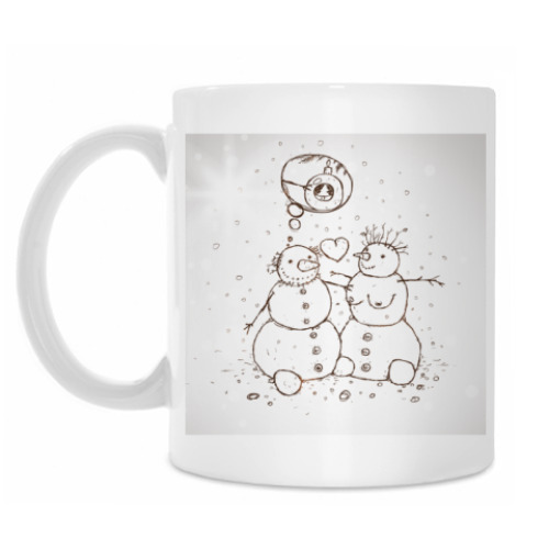 Кружка с принтом Снеговики