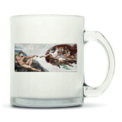 Кружка матовая с принтом СОТВОРЕНИЕ АДАМА / КОРОНАВИРУС