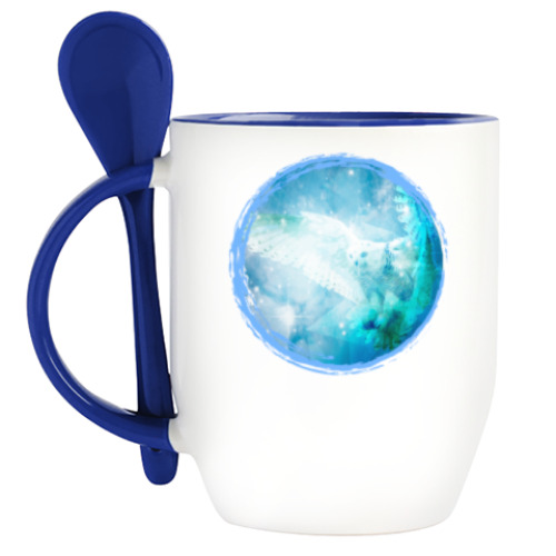 Кружка с ложкой с принтом Сказочная сова