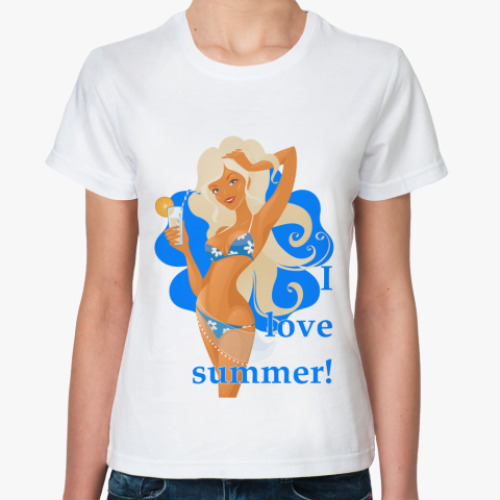 Классическая футболка I love summer (Я люблю лето)