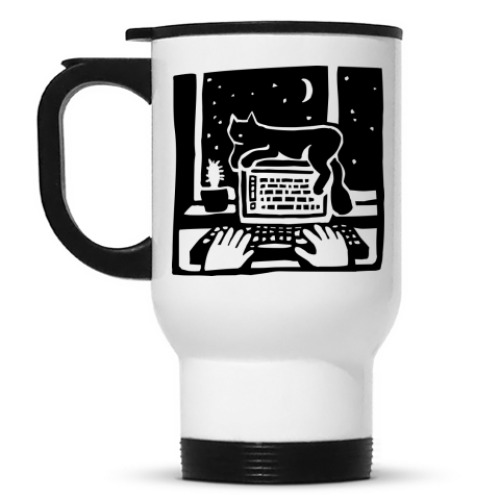 Кружка-термос с принтом Кот всегда рядом