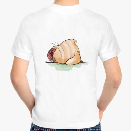 Детская футболка с принтом Кот Мягкот, рыжий живот!