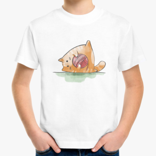 Детская футболка с принтом Кот Мягкот, рыжий живот!
