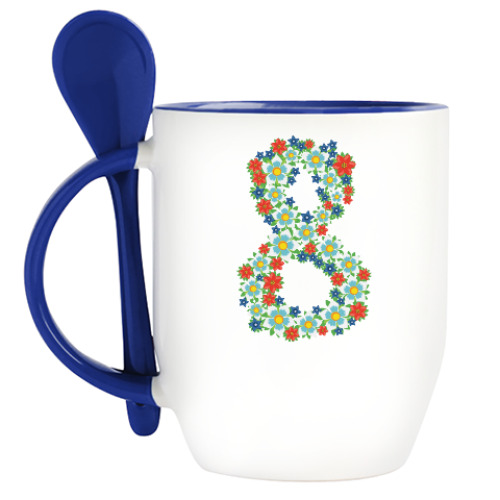 Кружка с ложкой с принтом 8 марта