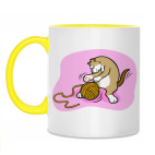 Двухцветная кружка Кот с клубочком