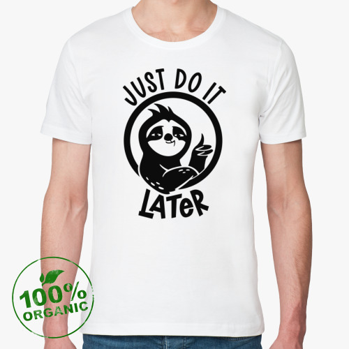 Футболка из органик-хлопка с принтом Ленивец прокрастинатор