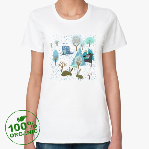 Женская футболка из органик-хлопка с принтом 'Волк зимой...'