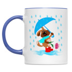 Пес с зонтом и цветком