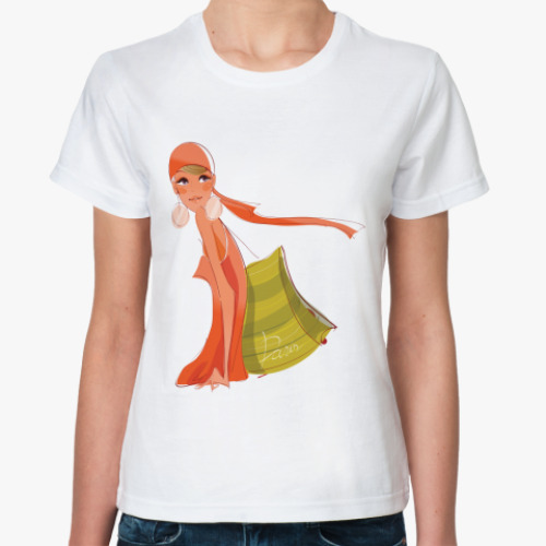 Классическая футболка с принтом девушка