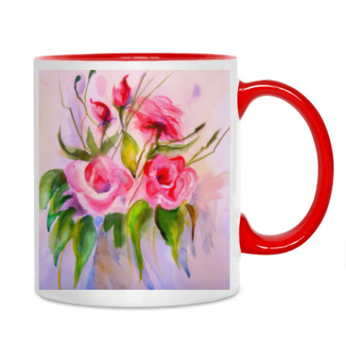 Кружка с принтом Акварельные цветы