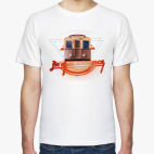 Классическая футболка Арт с надписью &#039;Не прислоняться&#039; и вагоном - А