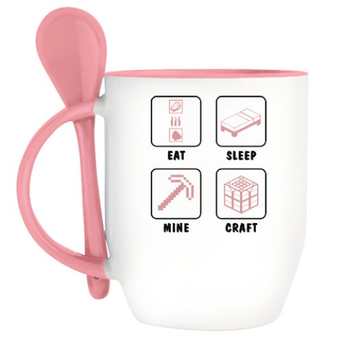 Кружка с ложкой с принтом Minecraft
