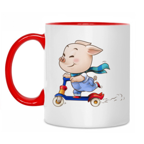 Кружка с принтом Хрюндель на самокате