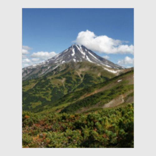 Постер Пейзаж полуострова Камчатка: лето, вулкан и горы