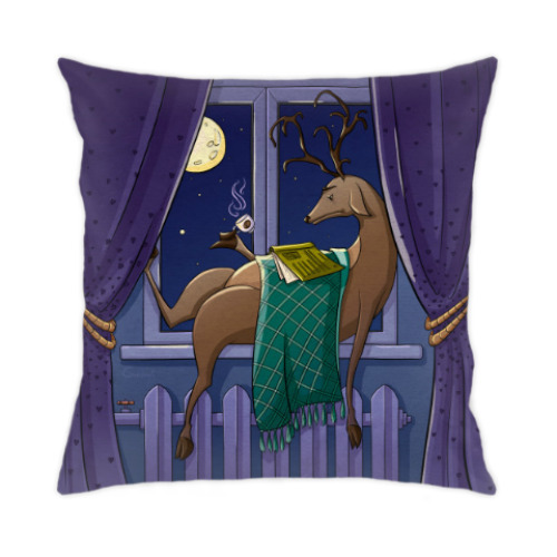 Подушка с принтом Уставший олень