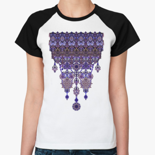 Женская футболка реглан узор монисто,Ажур,кружево,lace