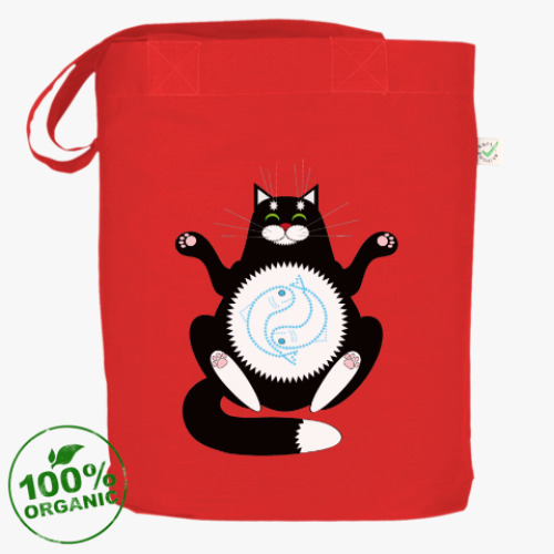 Сумка шоппер с принтом медитация сытого кота
