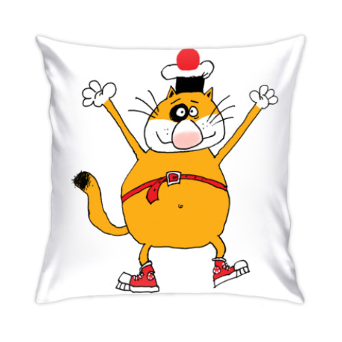 Подушка с принтом кот Помпон весёлый