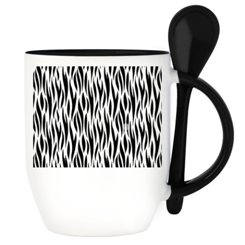 Кружка с ложкой с принтом "Огонь"