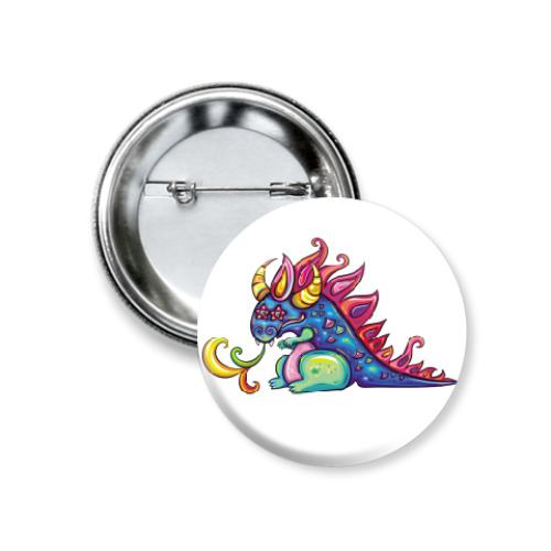 Значок 37мм с принтом Цветной дракон