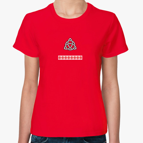 Женская футболка с принтом Трикветр и Алатырь