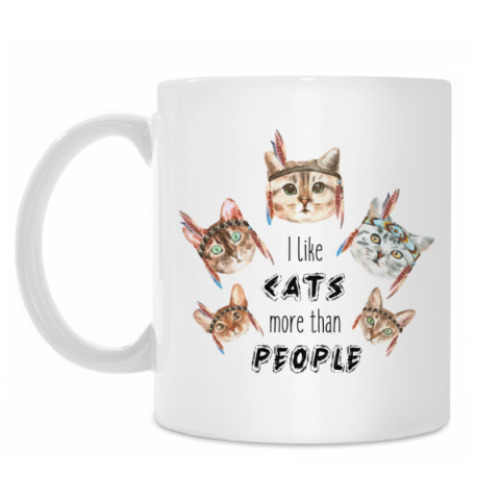 Кружка I like cats more than people (with cats pattern)