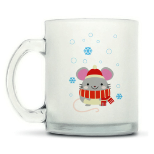Кружка матовая с принтом Мышь со снежинками